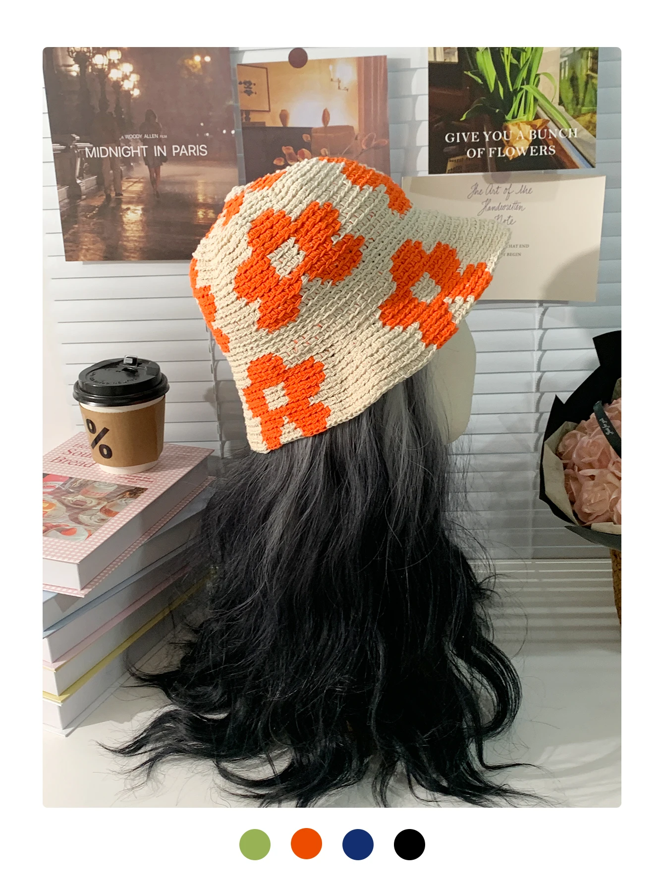 قبعة صياد السمك المحبوكة يدويًا على شكل زهرة ملونة للنساء في الخريف والصيف، قبعة حوض متعددة الاستخدامات للتصوير الفوتوغرافي في الشوارع