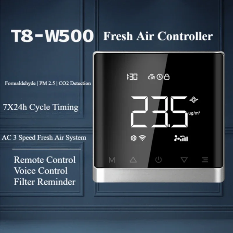 Sistema de válvula de aire fresco, Unidad de bobina de ventilador, deshumidificador, controlador de ventilación, Monitor de calidad, funciona con aplicación, WIFI, hogar inteligente, CO2, PM2.5 termostatos inteligentes