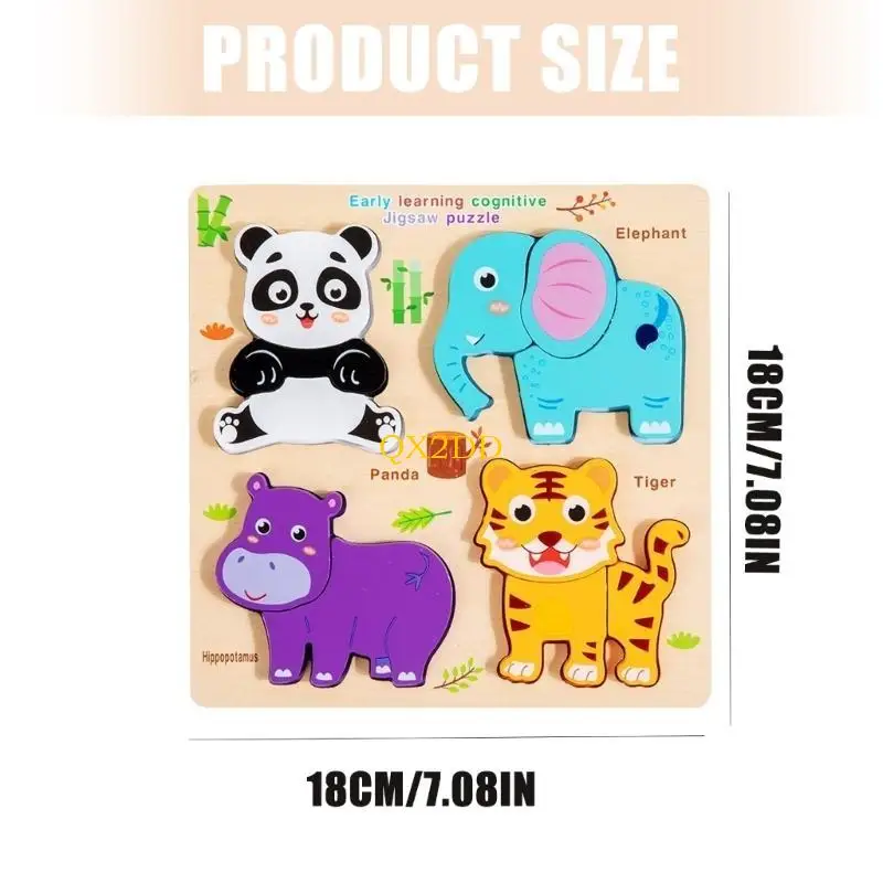 QX2D Puzzle colorato con animali in legno per lo sviluppo cognitivo dei bambini in età prescolare e giocattolo educativo per il