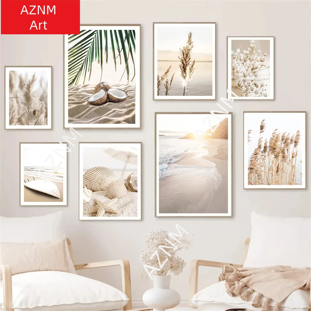 1PC Boho Beige Nature Reed Grass Lake Bike Beach Nordic PaintingWall Art Canvas Posters And Prints Pictures Room Home Decor