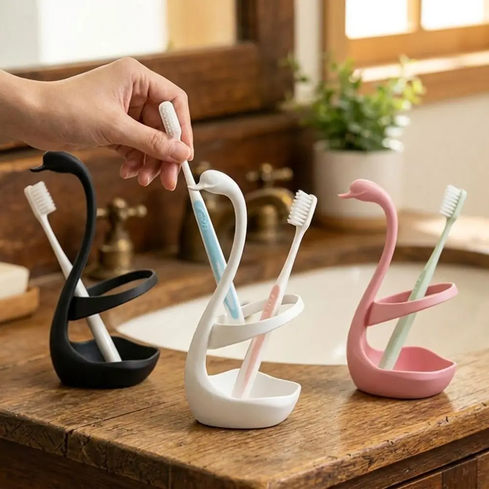 

3D Printing Swan Toothbrush Holder Plastic Space Saving Toothpaste Stand Base Decorative Stable Toothbrush Storage Rack