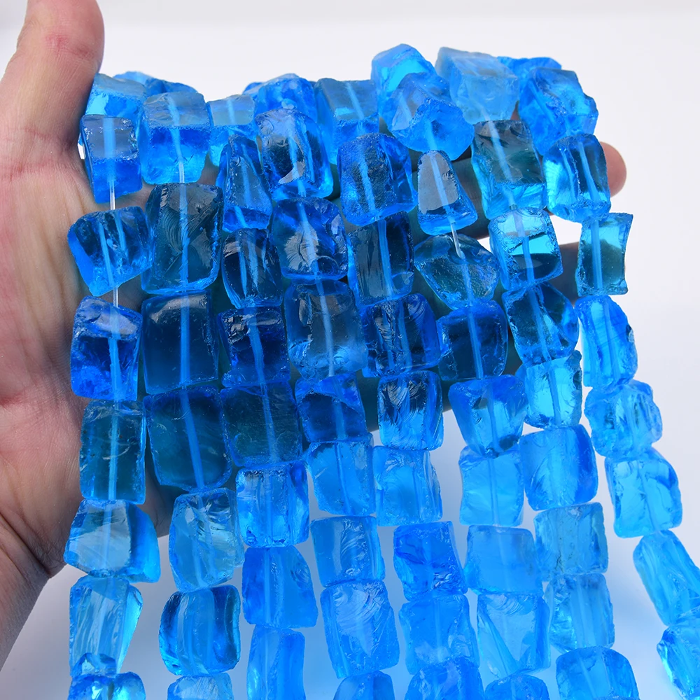 

Натуральные необработанные бусины-подвески из синего стекла APDGG, нить 15 дюймов