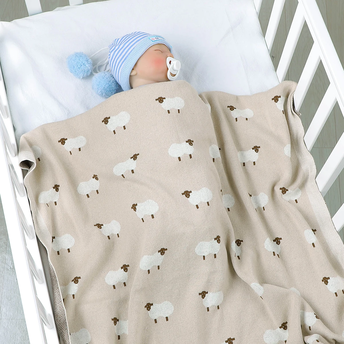 Baby Blanket Cotton Knit Plaids Cute Sheep Newborn Girl Stroller Swaddle Wrap Soft Toddler Boy Infant Bed Covers 100*80cm Quilts