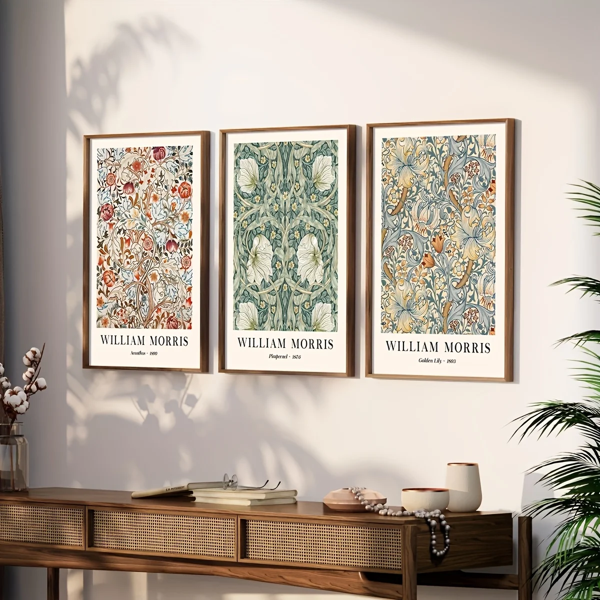 3 قطع من لوحات الحائط القماشية المؤطرة - مطبوعات زهور نباتية نابضة بالحياة من ويليام موريس، فن حديث لغرفة المعيشة وغرفة النوم والمكتب D #3