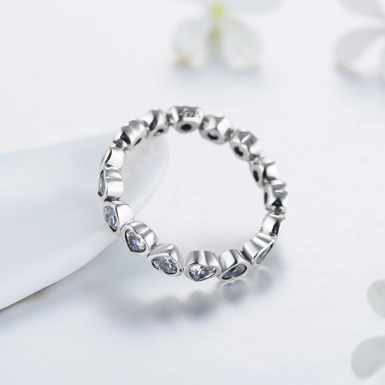 Modian Fashion Classic Cubic Zirconia Jewelry Real 925 sterling silver Love Hearts Ring Eternity Simulated Ring Bands Jewelry