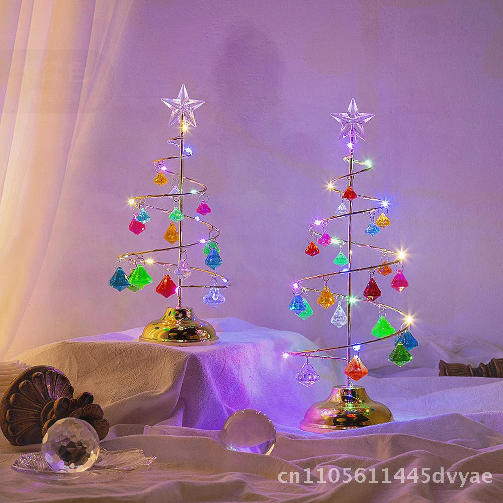 

Гальванический железный светодиодный светящийся кристалл, украшение для рождественской елки, ночник, золотой, теплый/серебристый, белый/красочные бриллианты