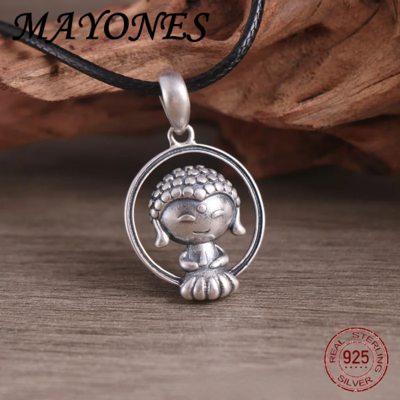 

990 Retro Zen Lotus Buddha Pendant in Pure Silver, Vintage and Cute Handmade DIY Silver Accessories