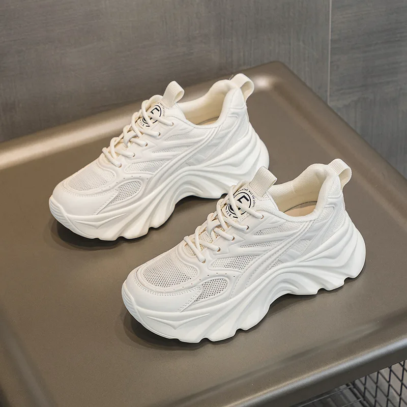 

2025 New Sport Shoes Genuine Leather Dad Shoes Women Spring Heightening Running Breathable Dancing Shoes Thick Bottom Women S...