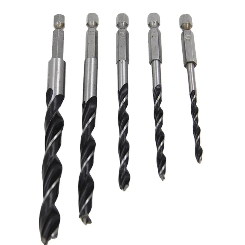 For Woodworking Drilling Drill Bits Three-pointed 5 Piece Set Hex Shank High Carbon Steel Three Point Woodworking Drill