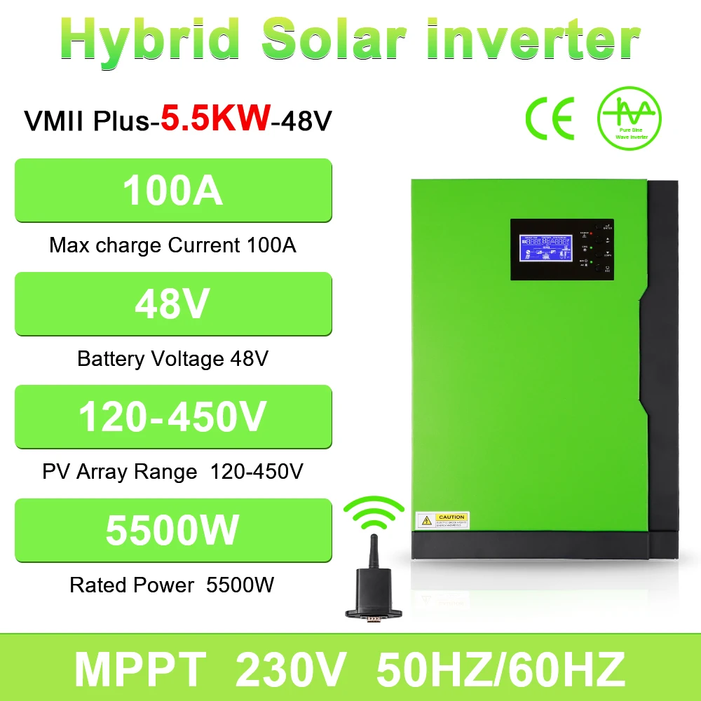 5500W/3500W Hybrid Solar Inverter MPPT 120A 500VDC PV Input 220VAC 24VDC 48VDC 5.5kw 3.5kw Hybrid Solar Inversor