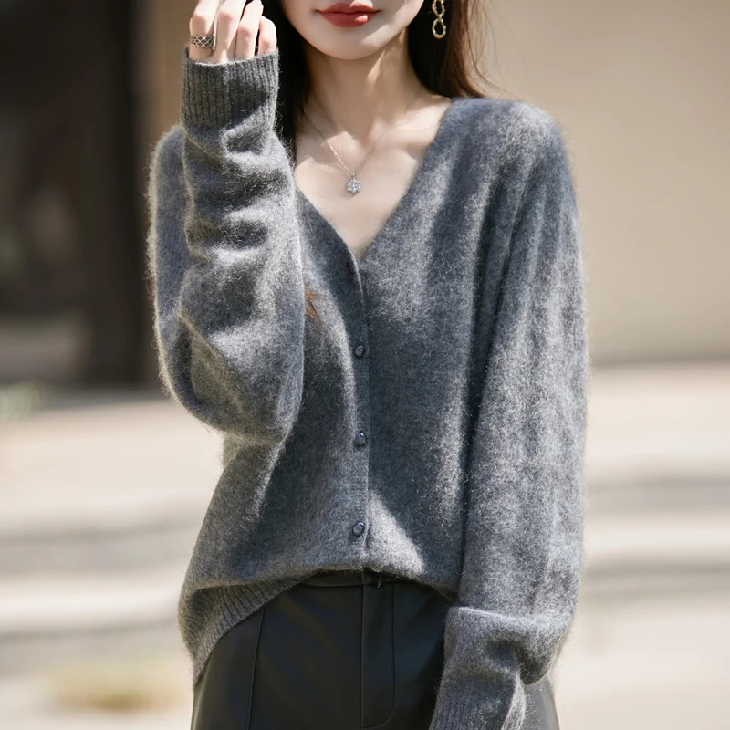 Mode 100% Merino Wolle Hoodie frauen V-ausschnitt Strickjacke Pullover Herbst Winter Breiten Ärmeln Warme Kaschmir Koreanische Ausgabe Top