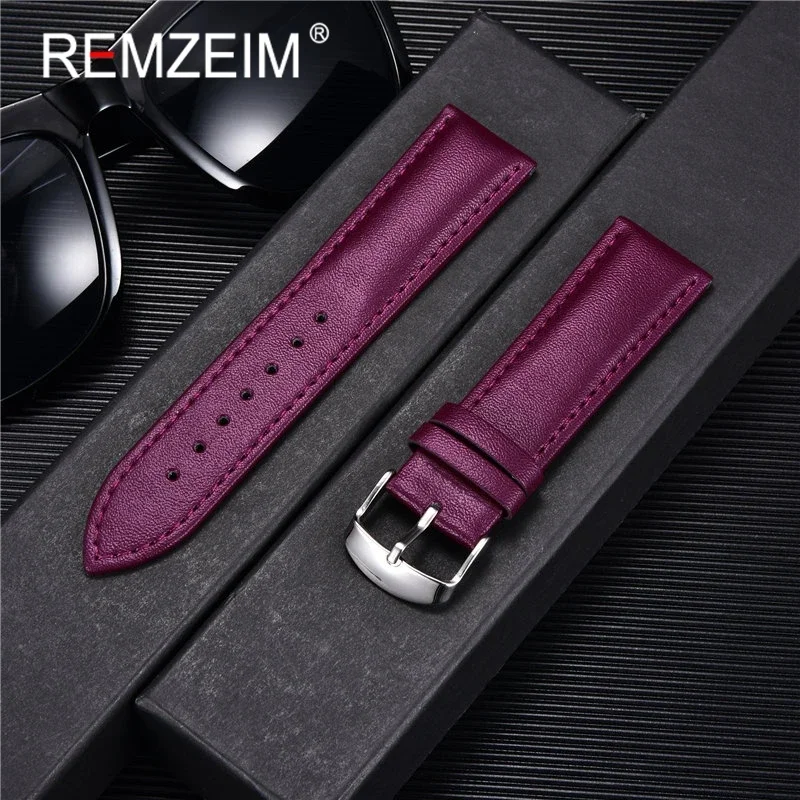 High quality Soft Women Watch Strap 14mm 16mm 18mm 20mm 22mm Genuine Leather Brown Red Pink Black Purple Watchband + Tool