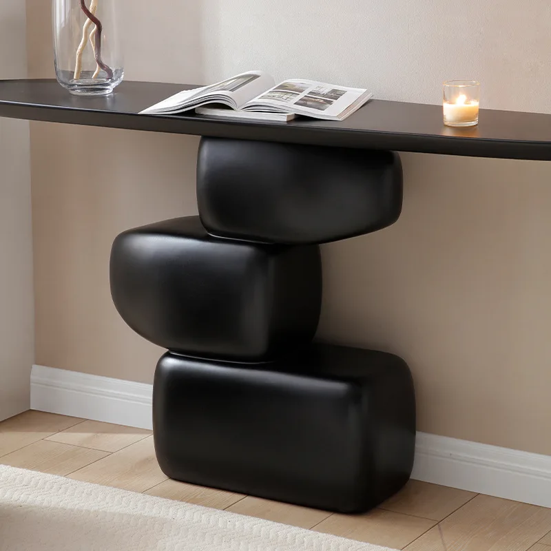 

Wabi-sabi wind porch table Italian minimalist retro black fiberglass ornament art desk porch