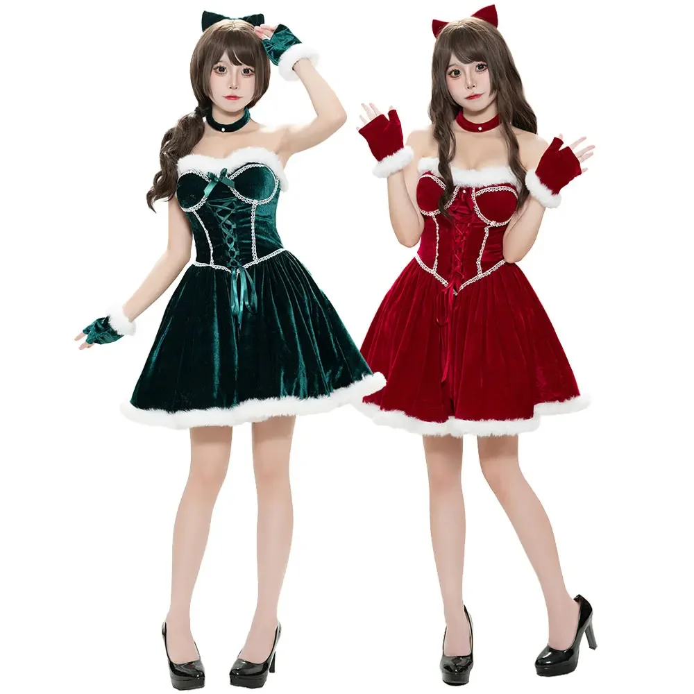 

Xmas Santa Claus Role Play Outfit Bunny Girl Uniform Girdling Christmas Dress Party Vintage Medieval Lolita European Dresses