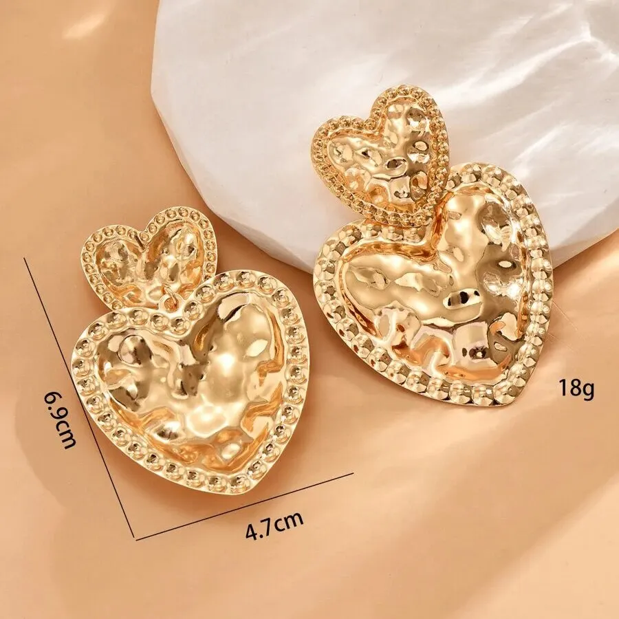 Obega Forever Love Heart Round Charm Earrings Shiny Gold Color Post Earrings For Woman Fashion Party Jewely Minsit Style Gift