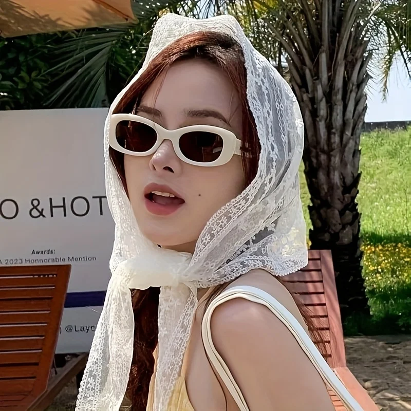 1Pc triangle Lace scarf white sweet Lace Turban Headscarf  Travel Photo Headband Hair Accessories Suitable ladies girls