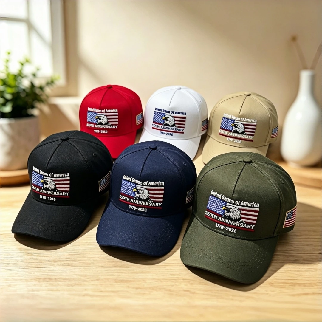 250th Anniversary of the Founding of the United States 1776 - 2026 Bald Eagle Flag Embroidered Baseball Cap Patriotic Adjustable