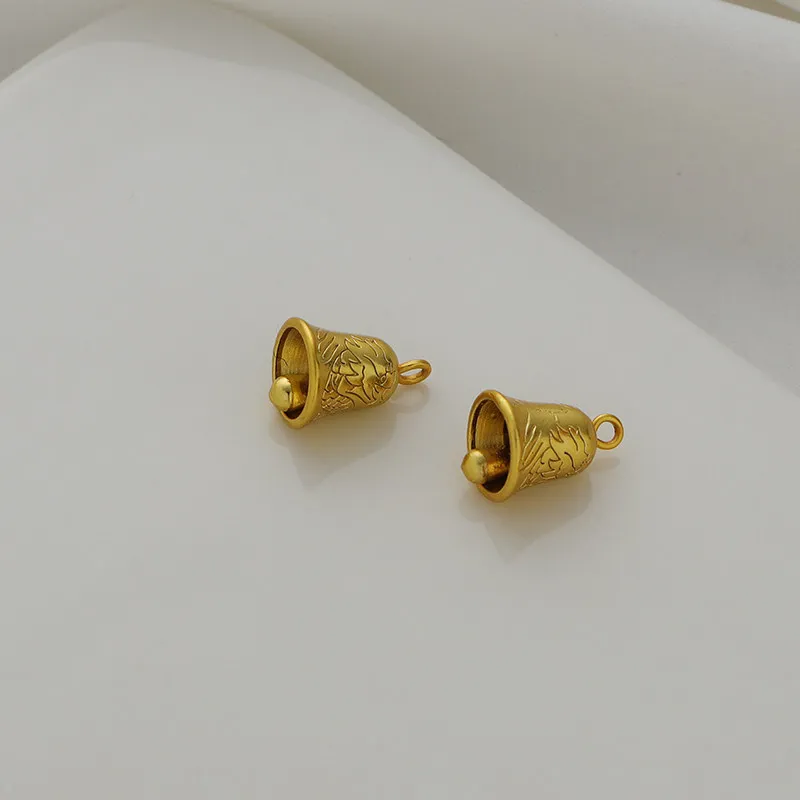 18K Gold Plated Matte Gold Dragon Pattern Mini Bell Pendant Tassel Charm For DIY Bracelet Necklace Handmade Jewelry Findings