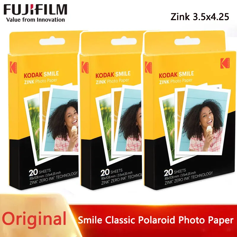 

В наличии 20/80 листов фотобумаги Kodak Premium Zink с принтом 3,5x4,25 дюйма, совместимая с классической мгновенной камерой Kodak Smile