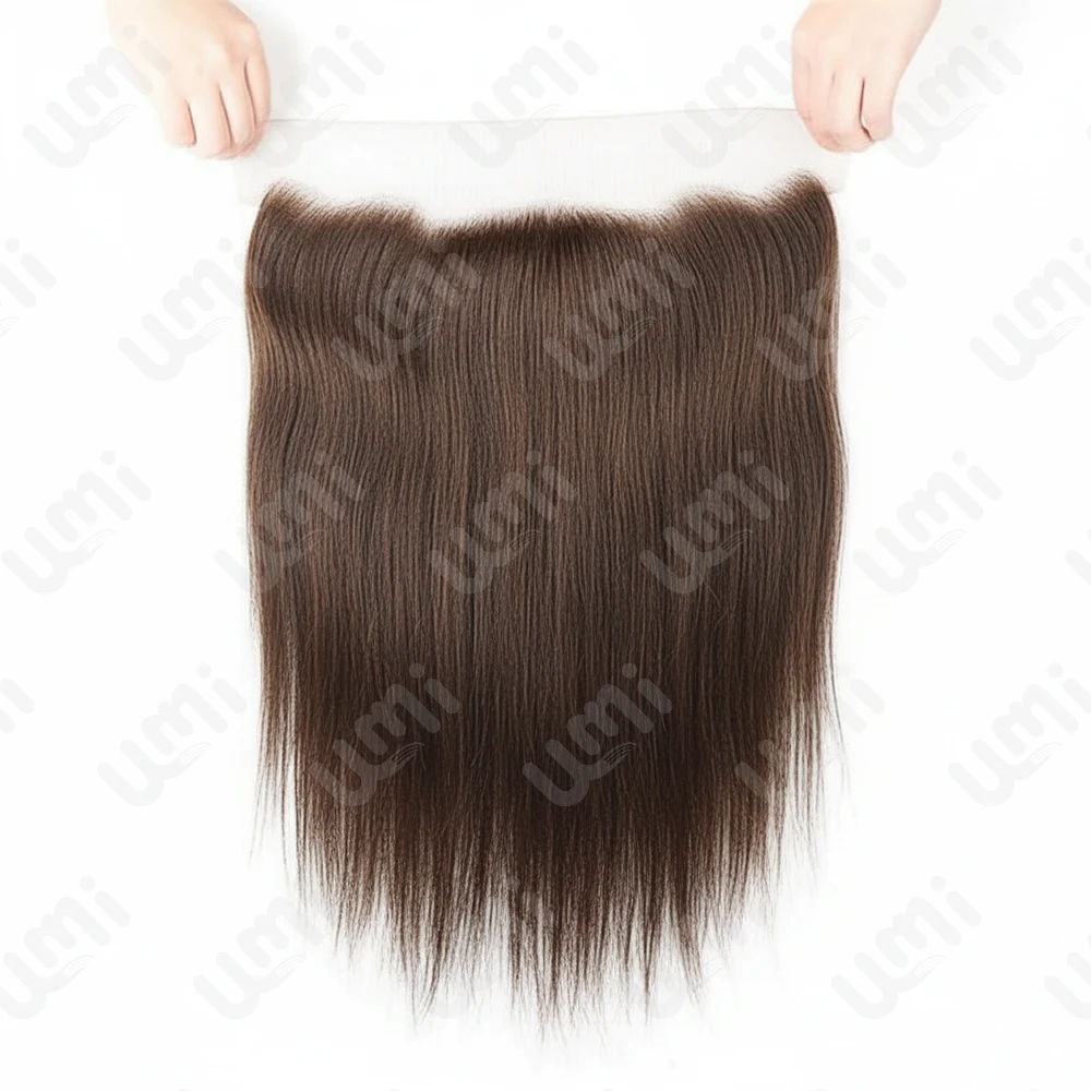 海 # チョコレートブラウンのストレートヘアエクステ4束と、フロントヘアエクステ13x4レミー織り込み式ヘアエクステとクロージャー付き