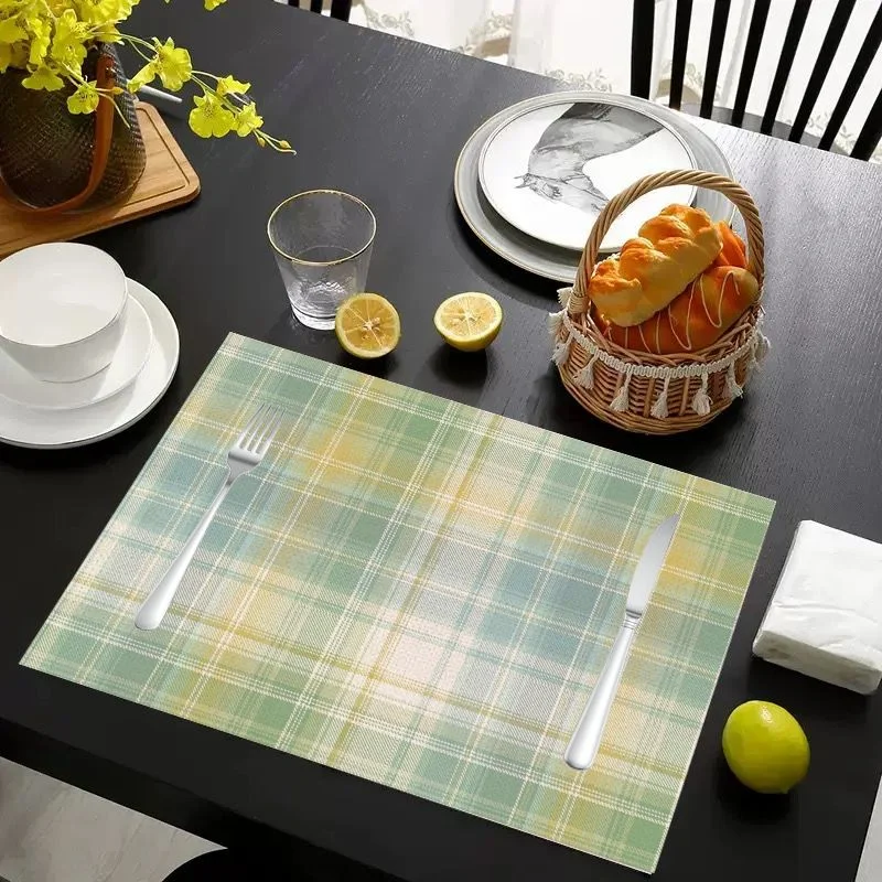 VIKAMA light green yellow pastel tartan placemats heat resistant dining table mat waterproof washable table protection pad