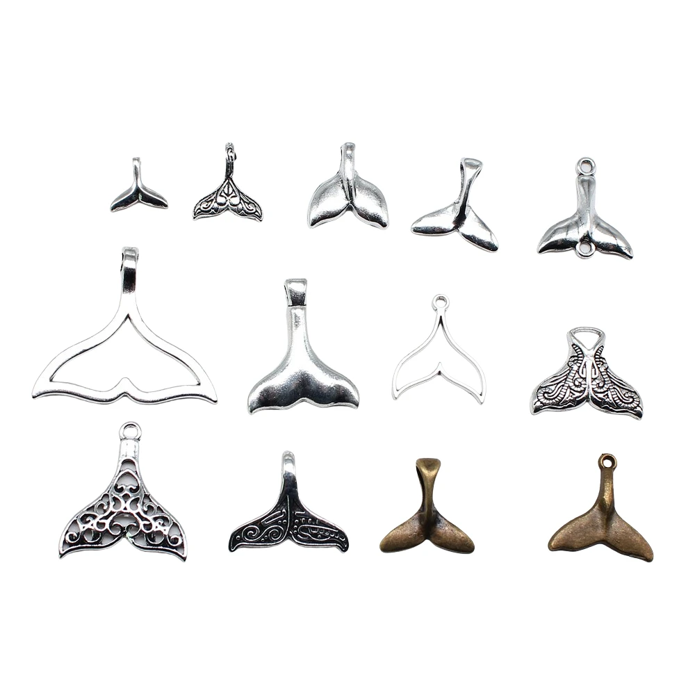 20pcs Whale Tail Charms For Jewelry Making Antique Silver Color Pendants DIY Crafts Making Findings Handmade Tibetan Jewelry