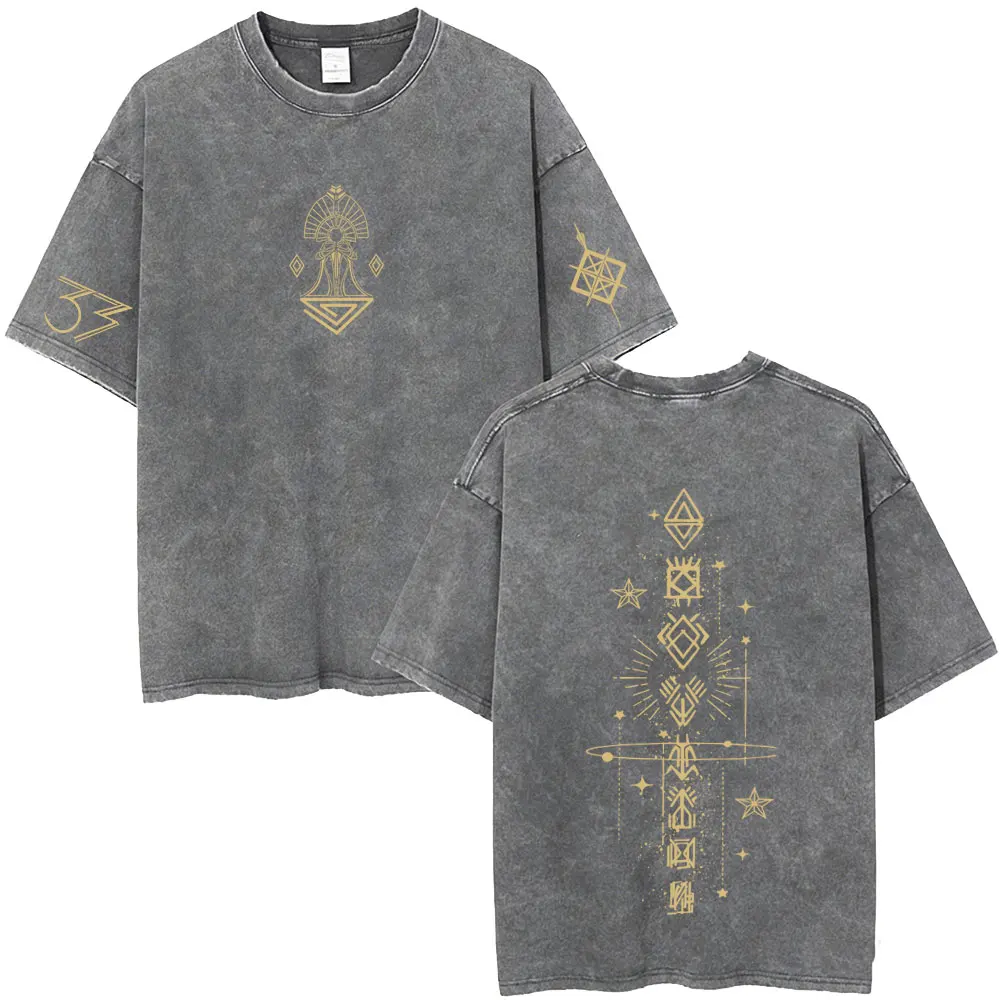 Washed Vintage Game Clair Obscur Expedition 33 T-shirt Men Clothing Casual Cosplay Oversized T-shirts Men's Gothic Rock T Shirts