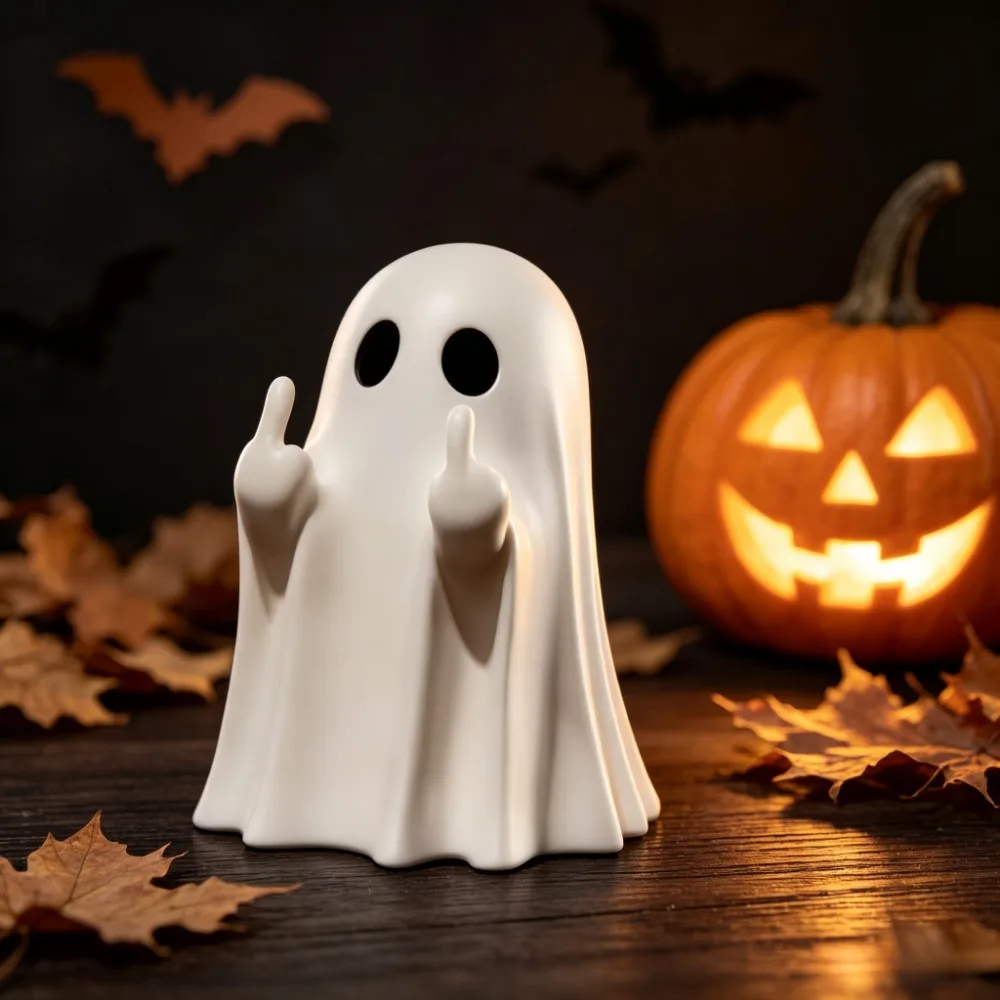 Halloween Funny Ghost Ornaments Middle Finger Ghost Desktop Decoration Middle Finger Provocative Party Gift