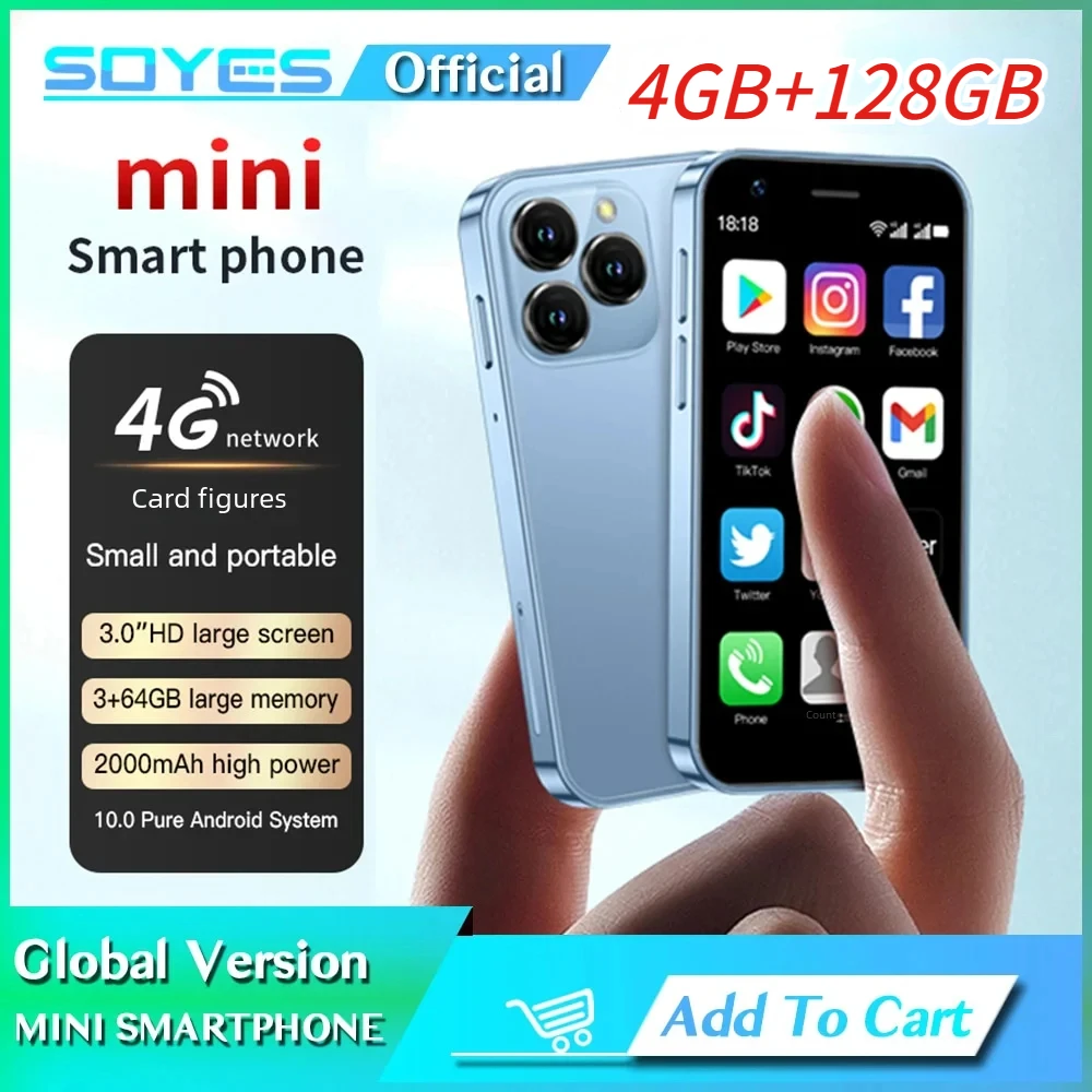 SOYES- XS16 미니 4G 4GB + 128GB LTE 스마트폰, 안드로이드 10.0, 3 인치 스크린, 5MP 카메라, 듀얼 SIM 플레이 스토어, WhatsAPP 휴대폰 