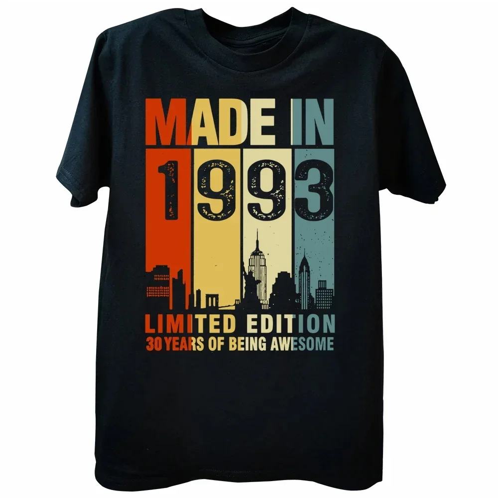 

30th Birthday Made In 1993 T-Shirt Men Women 100% Cotton Plus Size O-Neck Oversized Harajuku Vintage Streetwear Unisex Tees