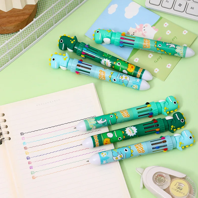 18Pcs/Lot Cartoon Dinosaur Ten Color Ballpoint Pens Student Cute Styling Multi Color Pen  Prize Creative Stationery - view 2