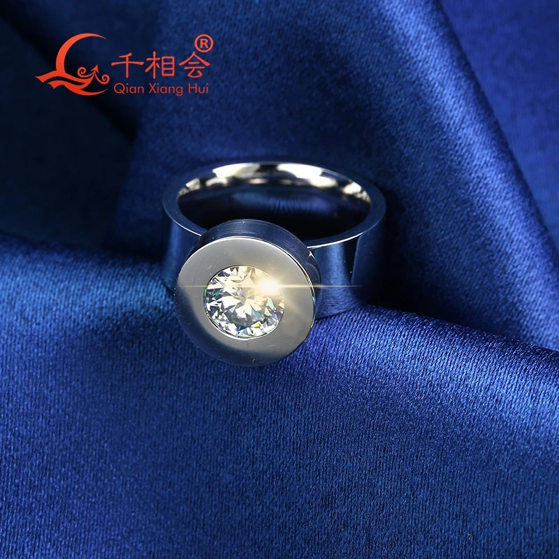 8mm round white D Moissanite Dismantling ring replace stone silver color Stainless steel jewelry Bathing swimming men women gift