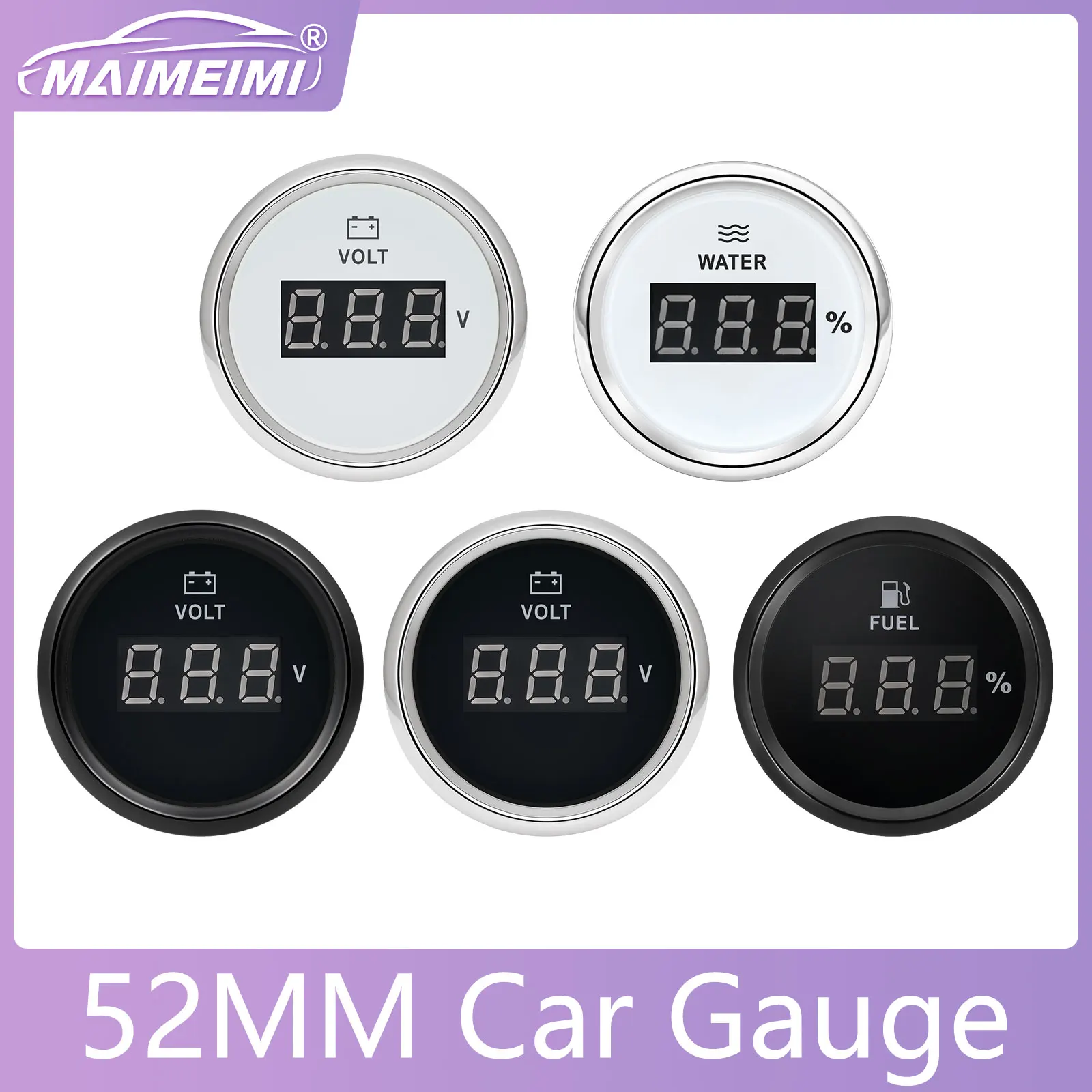2'' 52mm Water Temperature Gauge Indicator Voltmeter Fuel Level Meter with Red Backlight for 12V24V Car Marine Vehicle RV Boa