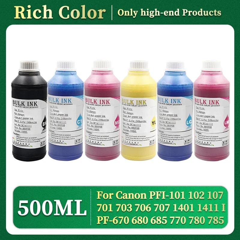 

500ML/Bottle Universal Dye Ink For Canon Inkjet Printer PFI-101 102 107 701 703 706 707 1401 1411 IPF-670 680 685 770 780 785