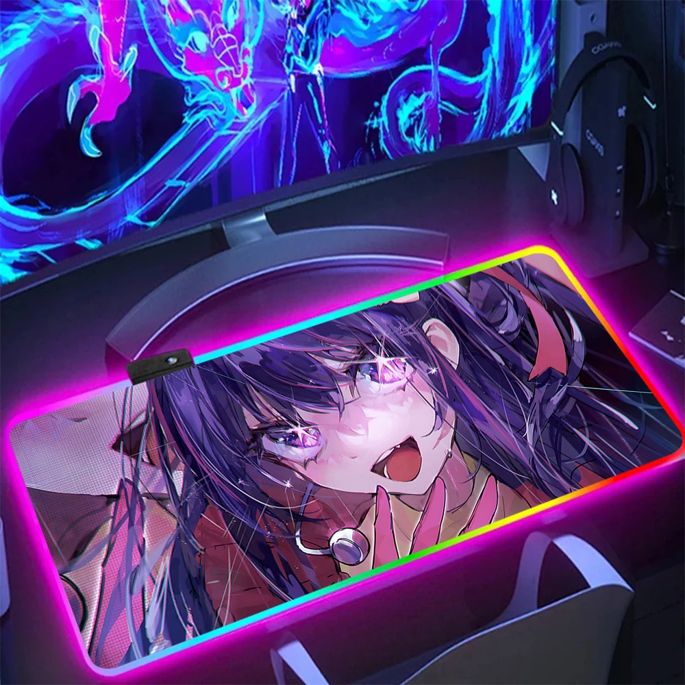 Anime Beautiful Girl Hoshino RGB Pc Gamer Keyboard Mouse Pad Mousepad LED Glowing Mouse Mats Rubber Gaming Computer Mausepad
