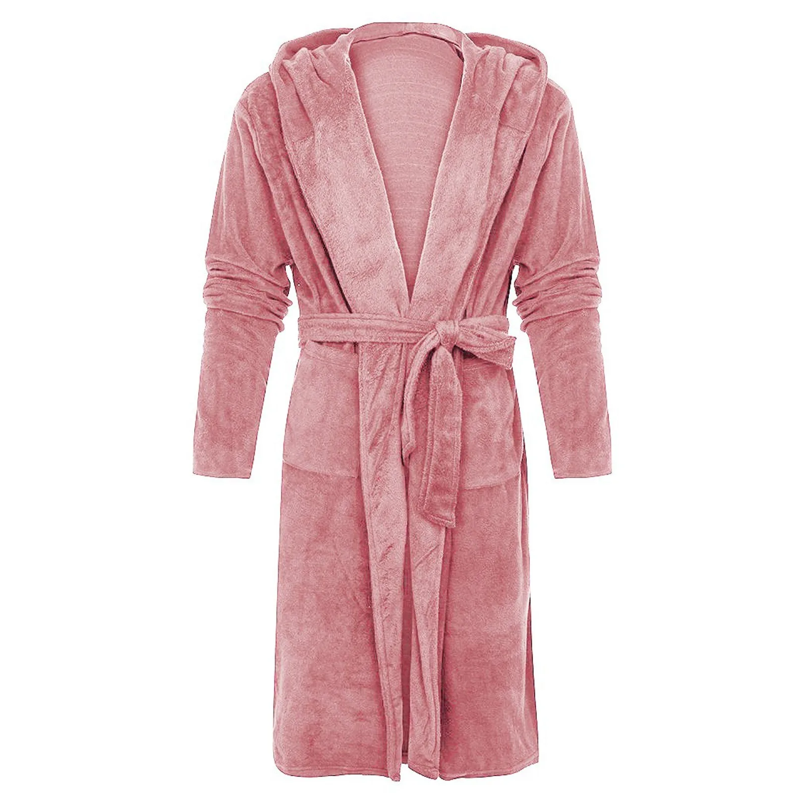 New Autumn Solid Hooded Robe Bathrobe Women Winter Warm Plush Lightweight Soft Nightgown Robes Female Casual Home Dressing Gowns