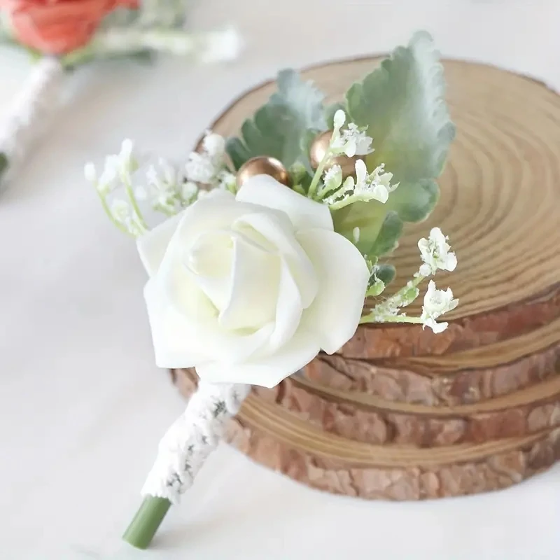 Corpetto da sposa e sposo Vintage, fiori da polso alla rosa da damigella d'onore, fiori artificiali di corpetto da ballo di ritorno a casa, artificiale S