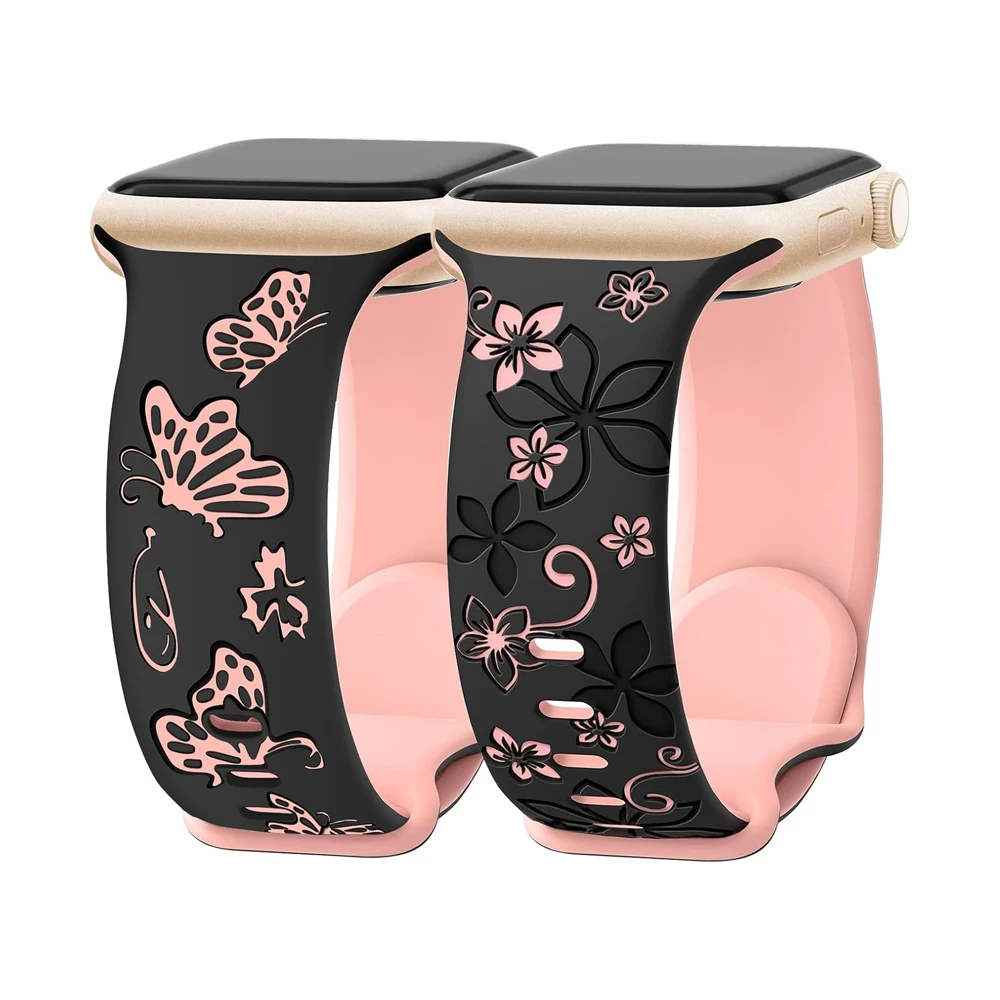 2 PACK Straps For Apple Watch Band 44mm 42mm 45mm 40 41mm 46mm 49mm Engraved correa bracelet iwatch Series SE 10 9 8 7 6 5 Ultra