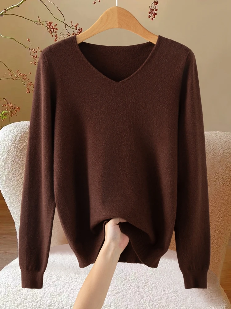 

Soft V-Ne Knitted Sweater Women's Loose Long Sve Sl Autumn Winter Casual Top Inner Wear Comfortable Faionable
