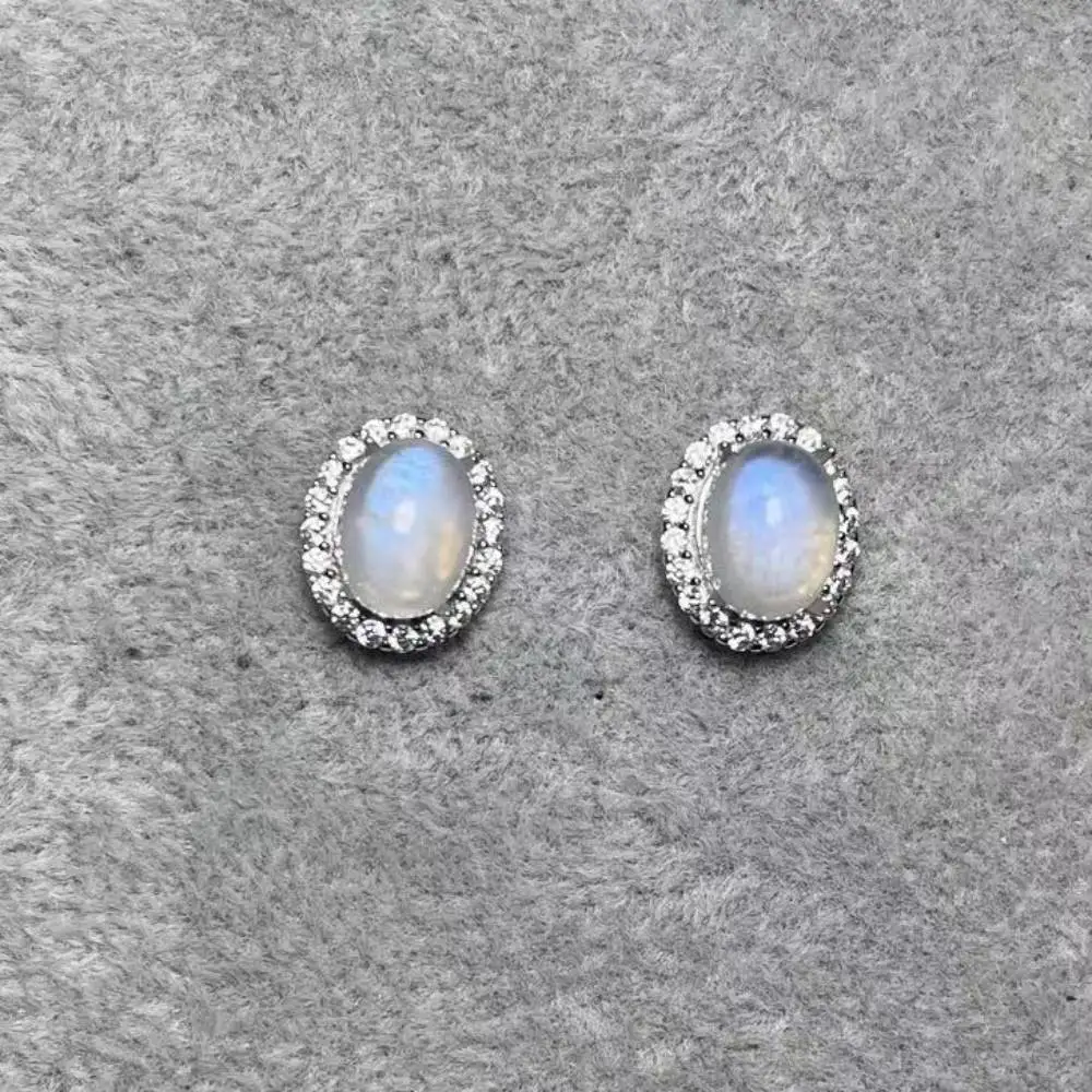 1pair 925 sterling silver natural moonstone stud earrings  stone size approx7*9mm