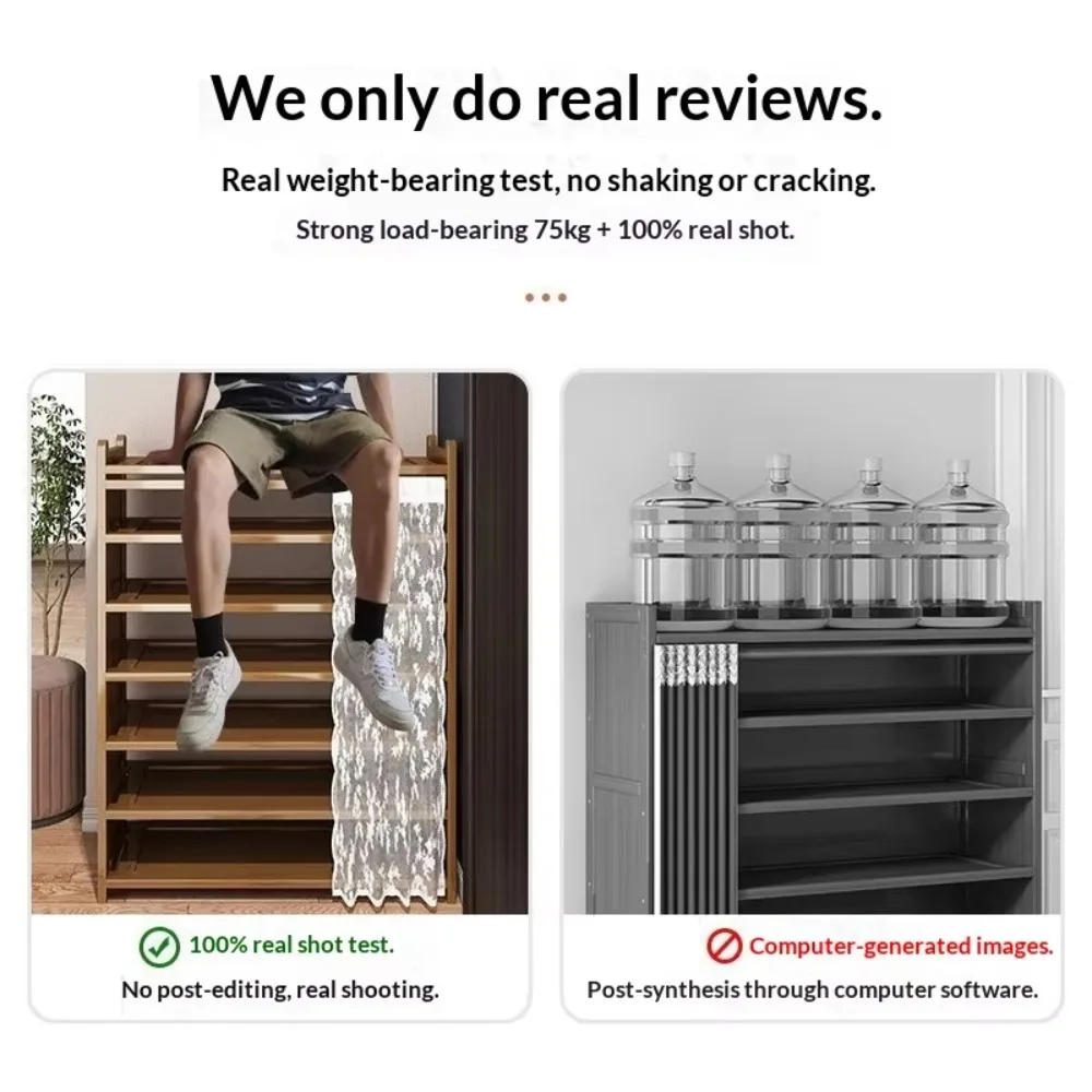 Extremely Narrow Rectangular Bamboo Rattan Dustproof Space-Saving Shoe Cabinet Rack Multi-Layer Storage for Entrance/Entryway