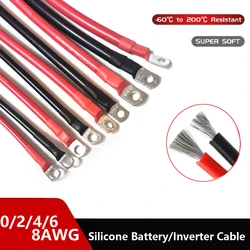 8AWG 6AWG 4AWG 0AWG Car Battery Cable Silicone wire With Lug Ring M6 M8 M10 Terminal cable Black Red wire  For Inverter Battery