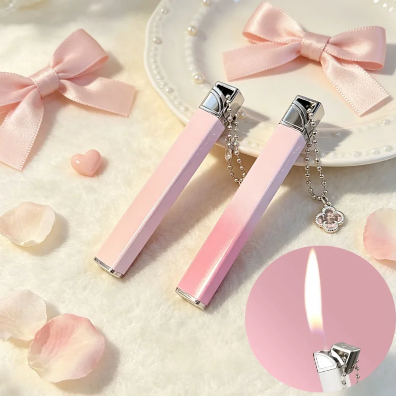 New Women's Fashion Hanging Chain Inflatable Lighter Mini Metal Outdoor Open Fire Portable Lighter Smoking Gift