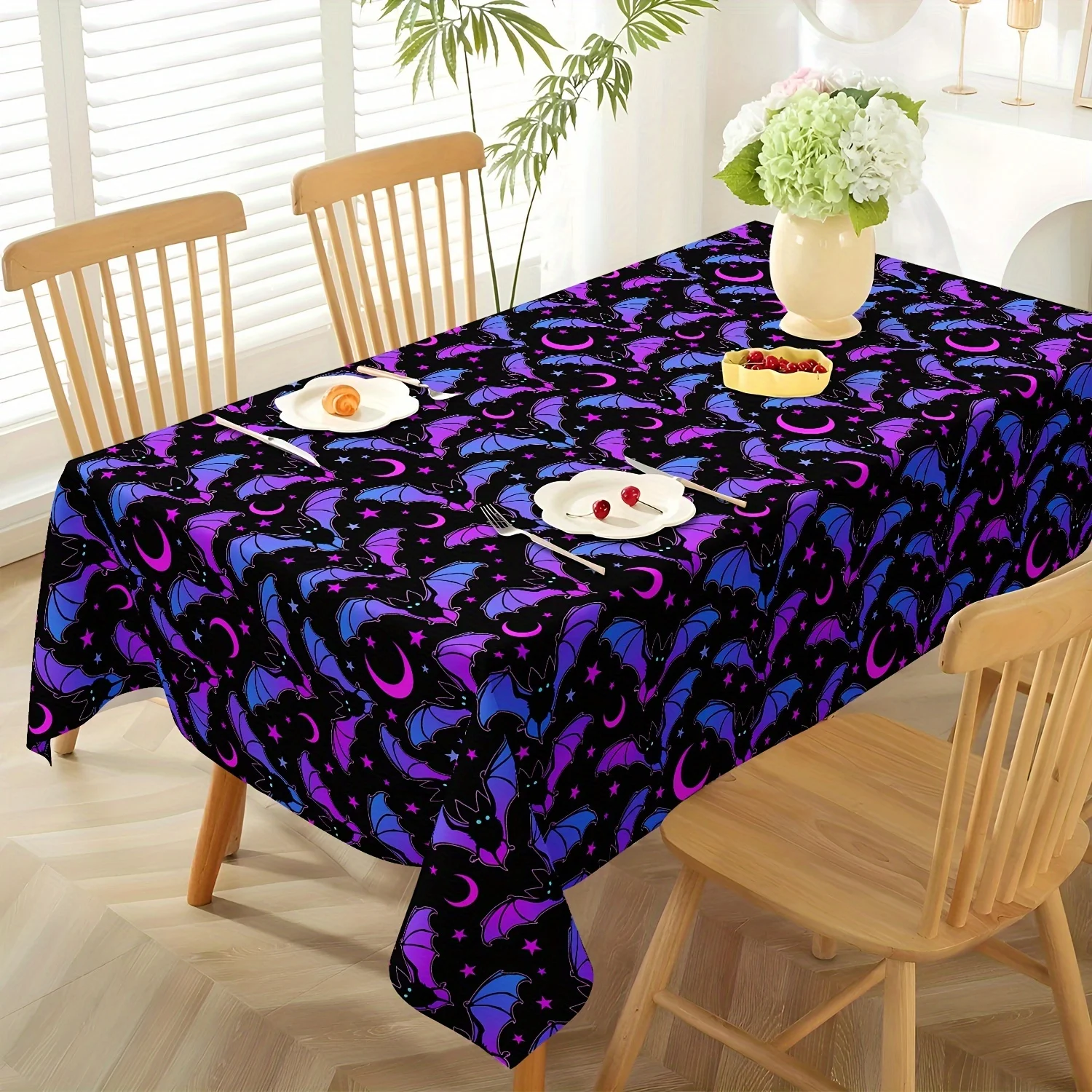 One-piece magical colorful bat tablecloth - Halloween rectangular tablecloth - exquisite table cover