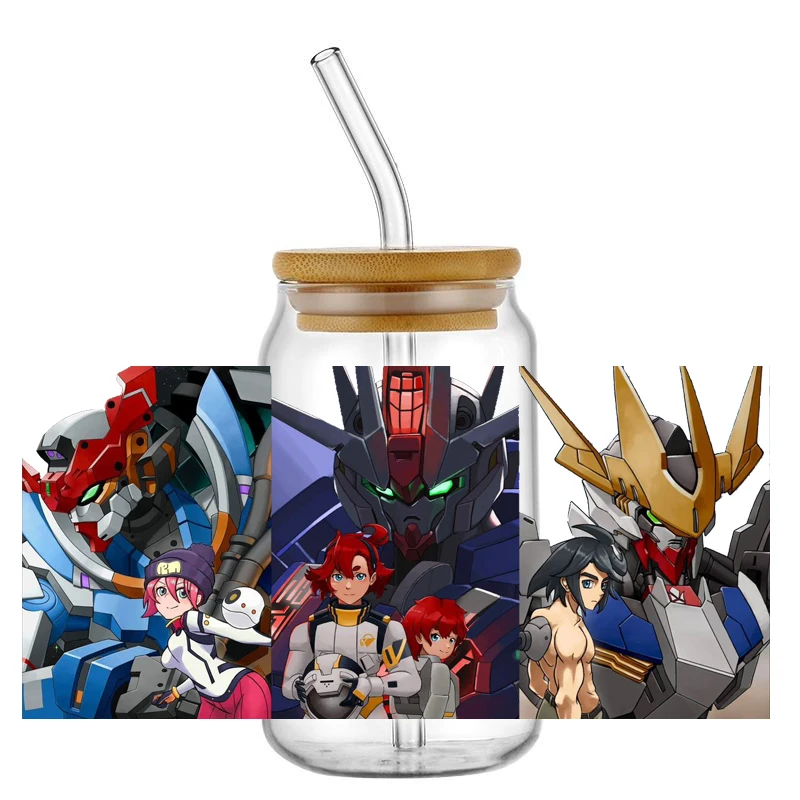 popular Gundam robot deformation pattern 16OZ UV DTF Cup Wraps Ready To Apply Waterproof Transfer Stickers For Libbey Glass Can