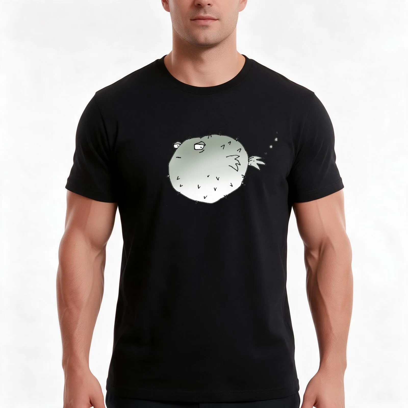 puffer fish T-Shirt, Summer Casual Cotton Tee, Oversized Streetwear Tops, Vintage Graphic Print, Loose Fit Short Sleeve