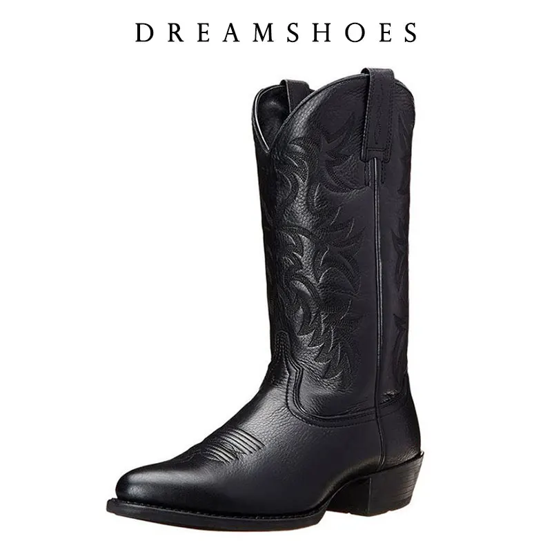European American Western Cowboy Boots Embroidery Boots Mid-calf Male Boots Men Riding Boots Zapatos Hombre