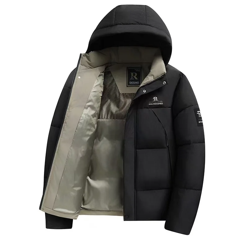 2025 Autumn/Winter New Men's Hooded Cotton Coat with Thick Velvet for Warmth, Middle aged Dad's Cotton Coat