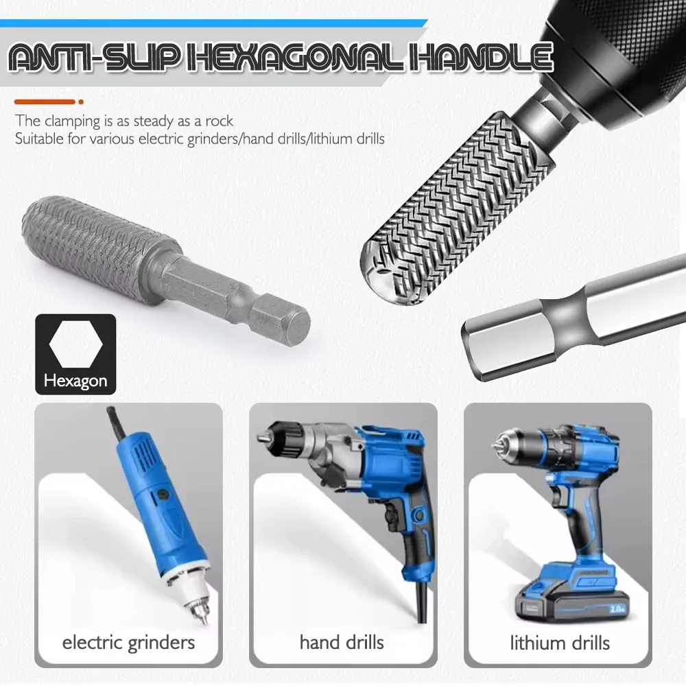5 Pcs High Hardness Hex Shank Rotary Steel File Set Corrosion-resistant Heat-resistant Electric Rotary File Fast Rust Removal