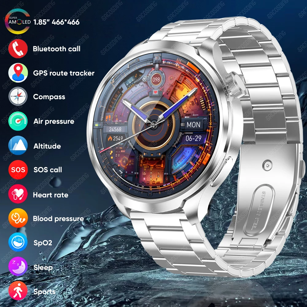 For HUAWEI xiaomi GPS NFC Smart Watch Men AMOLED Screen Heart rate Bluetooth Call Waterproof Smartwatch 2024 fitness tracker